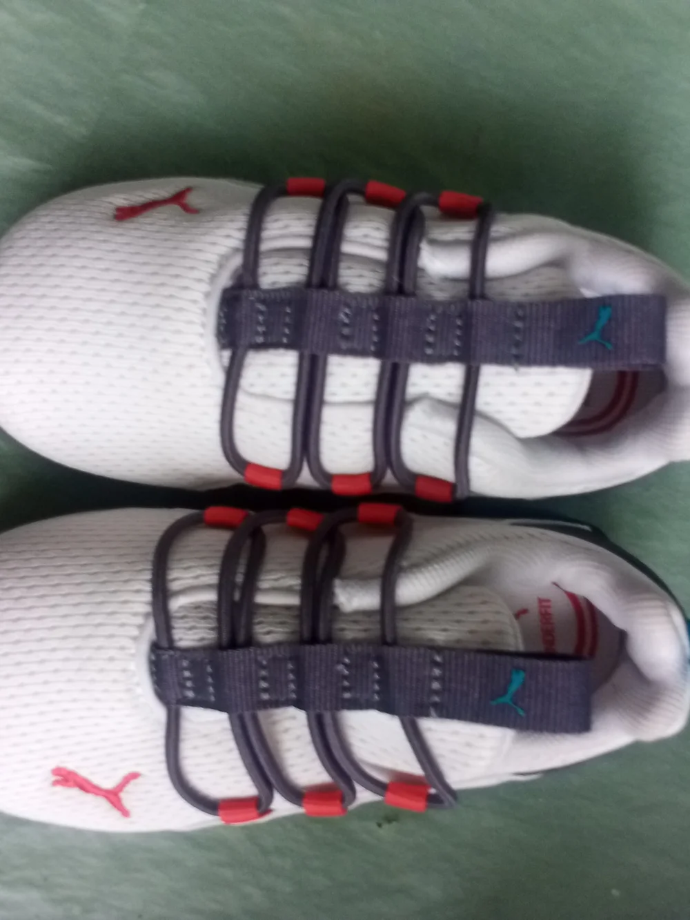 Puma White Mesh Kids Sneakers with Navy Straps and Red Accents